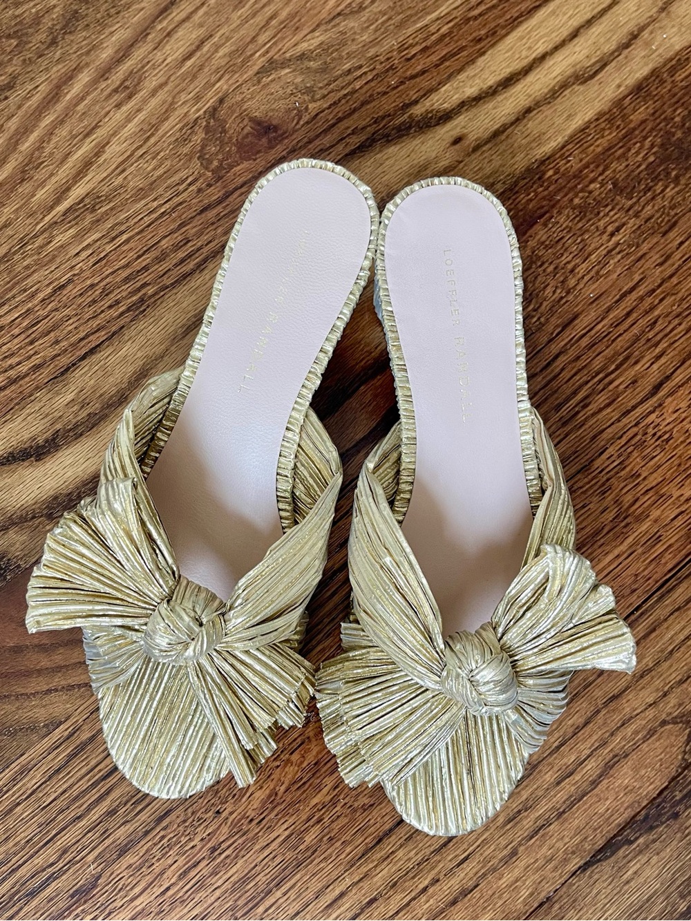 Loeffler Randall Gold Emilia Pleated Bow Sandal - Size 8